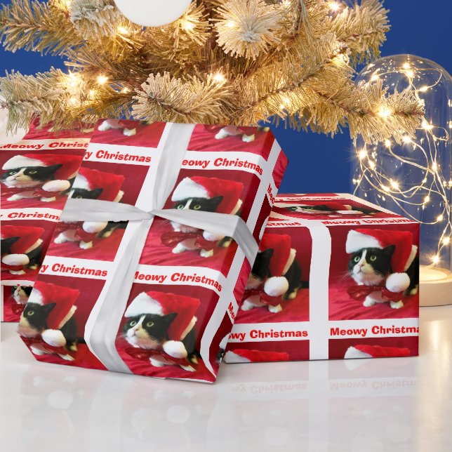 Weihnachten Pfirsiche Tuxedo Cat Wrapping Papier Geschenkpapier (Feiertage)
