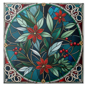 Weihnachten Pflanze Rote Blume Grüne Blätter Elega Fliese