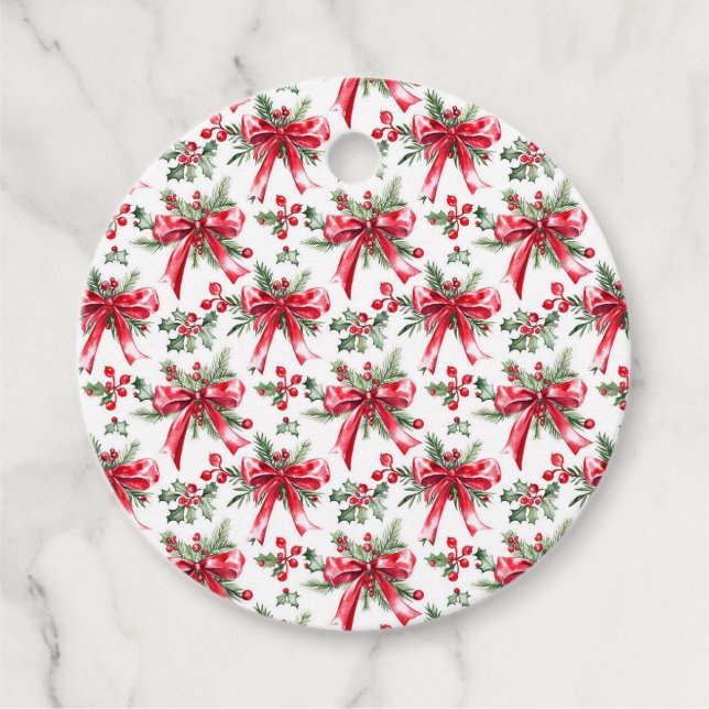 Weihnachten Pine Boughs und Red Bow Geschenkanhänger (Vorderseite)