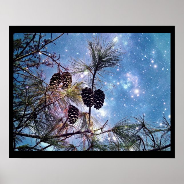 Weihnachten Pine cones unter einem Sternenhimmel Poster (Vorne)