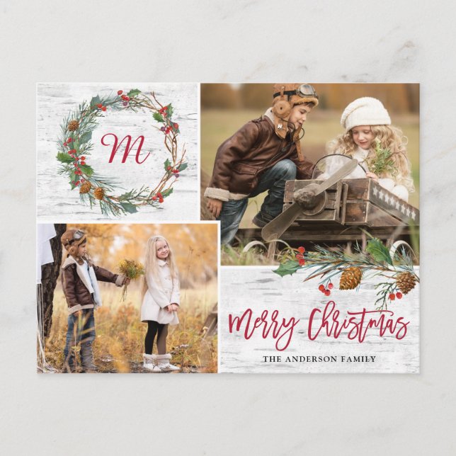 Weihnachten Pine Cons 2 FOTOS Birch Bark Holiday Postkarte (Vorderseite)