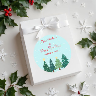 Weihnachten Pine Forest Tree Frohe Weihnachten Runder Aufkleber