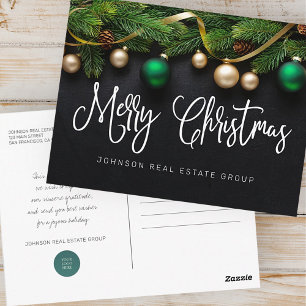 Weihnachten Pine Tree and Balls Frohe Weihnachten Postkarte