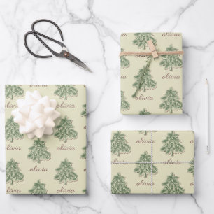 Weihnachten Pine Tree & Individuelle Name Geschenkpapier Set