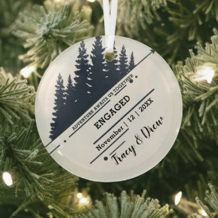 Weihnachten Pine Trees Couple Verlobt Black Ornament Aus Glas