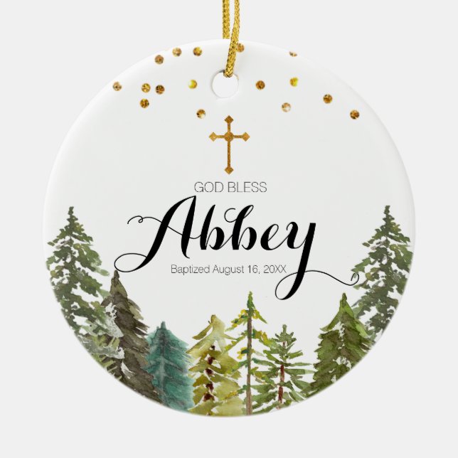 Weihnachten Pine Trees Taufe Ornament Gott segne (Vorne)