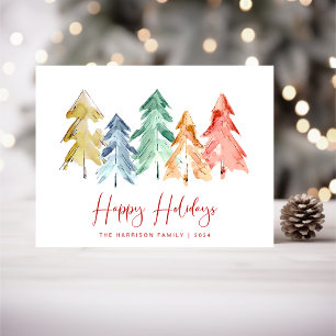 Weihnachten Pine Trees Watercolor Happy