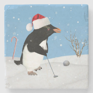 Weihnachten, Pinguin, der Golf spielt Steinuntersetzer