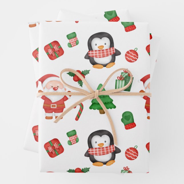 Weihnachten, Pinguin und Dekorationen Geschenkpapier Set (Beispiel)