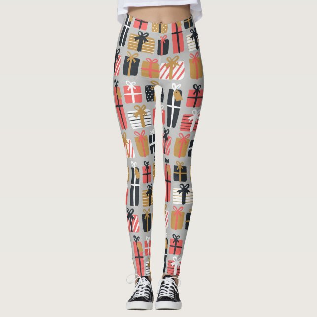 Weihnachten Pink Black Geschenke Feiertage Leggings (Vorderseite)