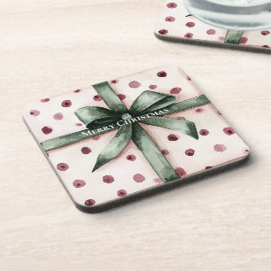 Weihnachten Pink Dots Grüne Schleife & Bow Getränkeuntersetzer