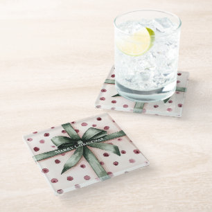 Weihnachten Pink Dots Grüne Schleife & Bow Glasuntersetzer