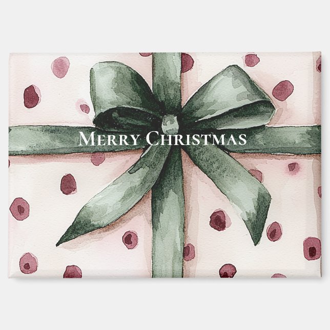 Weihnachten Pink Dots Grüne Schleife & Bow Magnet (Vorderseite)