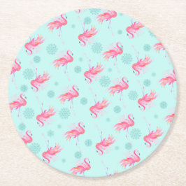 Weihnachten Pink Flamingo Round Paper Untersetzer