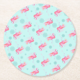 Weihnachten Pink Flamingo Round Paper Untersetzer