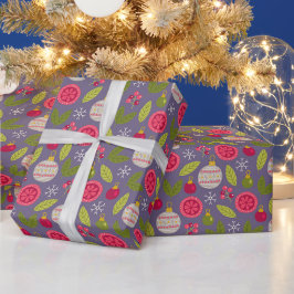 Weihnachten Pink Green Bauble Muster Geschenkpapier