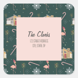 Weihnachten - Pink House Palm Tree Adresse Quadratischer Aufkleber