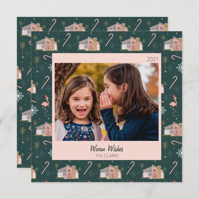 Weihnachten - Pink House Palm Tree Foto  (Vorne/Hinten)