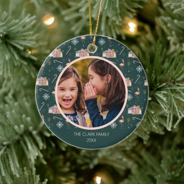 Weihnachten - Pink House Palm Tree Foto Keramik Ornament (Baum)