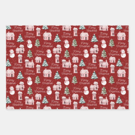 Weihnachten Pink Hütte Pine Tree Schneeferien Geschenkpapier Set