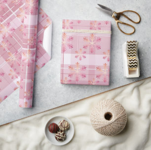 Weihnachten Pink Kariert Liebevolle Schneeflocken Geschenkpapier