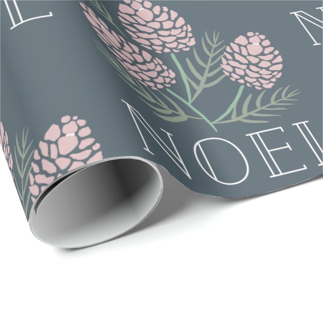 WEIHNACHTEN Pink Pine Cone Muster Navy Blau Geschenkpapier (Rolleneckpunkt)