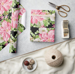 Weihnachten Pink Poinsettie Florale Feiertage Geschenkpapier