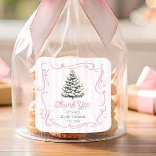 Weihnachten Pink Winter Baby Shower Dankeschön Quadratischer Aufkleber