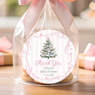 Weihnachten Pink Winter Baby Shower Dankeschön Runder Aufkleber