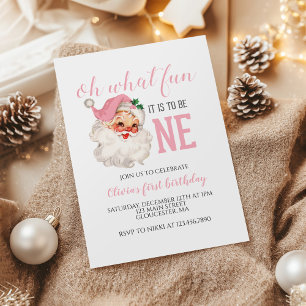 Weihnachten Pinker Santa Erster Geburtstag Einladung