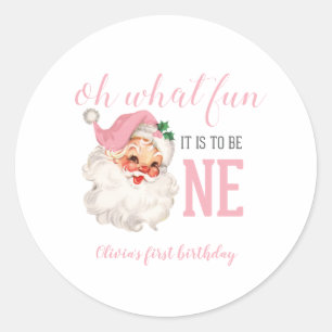 Weihnachten Pinker Santa Erster Geburtstag Runder Aufkleber
