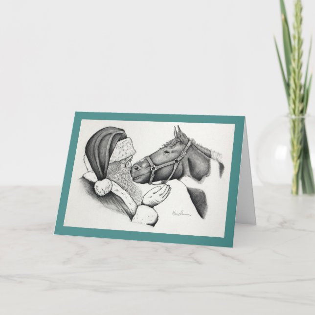 Weihnachten Pinto Paint Horn und Santa (Vorderseite)