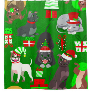 weihnachten Pitbull Welpe Santa Hund Duschvorhang