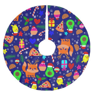 Weihnachten Pizza Cick Vogel Avocado Blau Polyester Weihnachtsbaumdecke