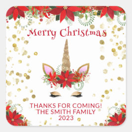 Weihnachten Poinsettia Einhorn mit Roten Gastgesch Quadratischer Aufkleber