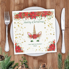 Weihnachten Poinsettia Einicorn mit grünem Schrift Serviette