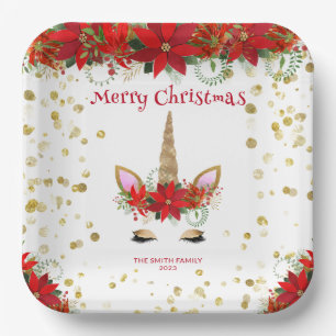 Weihnachten Poinsettia Einicorn mit Party vom Rote Pappteller