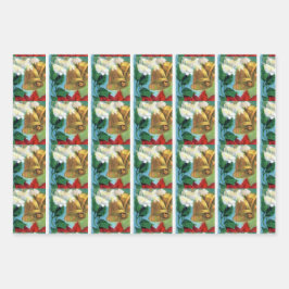 Weihnachten Poinsettia Gold Bells Geschenkpapier Set