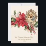 Weihnachten Poinsettia Mutter Maria Jesus<br><div class="desc">Mit einem schönen goldenen gerahmten Bild der gesegneten Mutter Mary und Baby Jesus überlagerte sich auf einem roten Poinsettia Blumenspray. Die Heiligen Herzen Jesu Maria und Joseph sind auf dem Rücken. Alle Texte und Schriftart können geändert werden.</div>