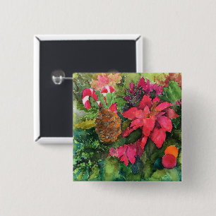 Weihnachten Poinsettia Original Aquarellmalerei Button