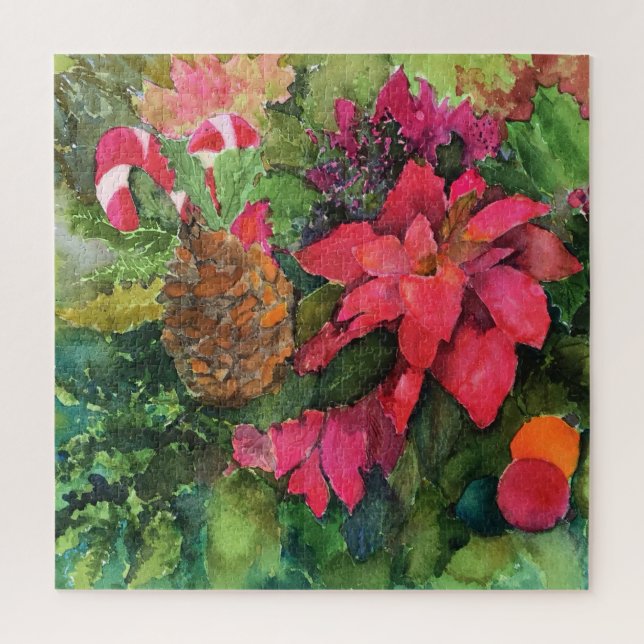 Weihnachten Poinsettia Original Aquarellmalerei Puzzle (Vertikal)