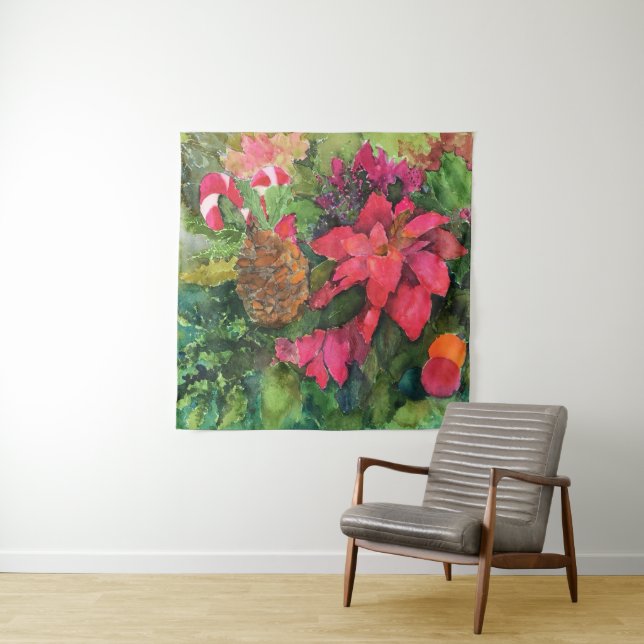 Weihnachten Poinsettia Original Aquarellmalerei Wandteppich (Beispiel)