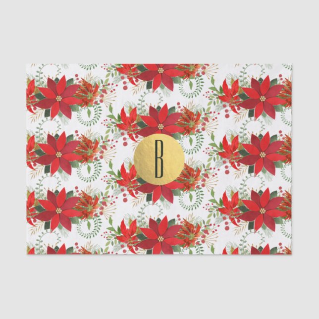 Weihnachten Poinsettia Red Gold Holiday Floral Seidenpapier (Vorderseite)