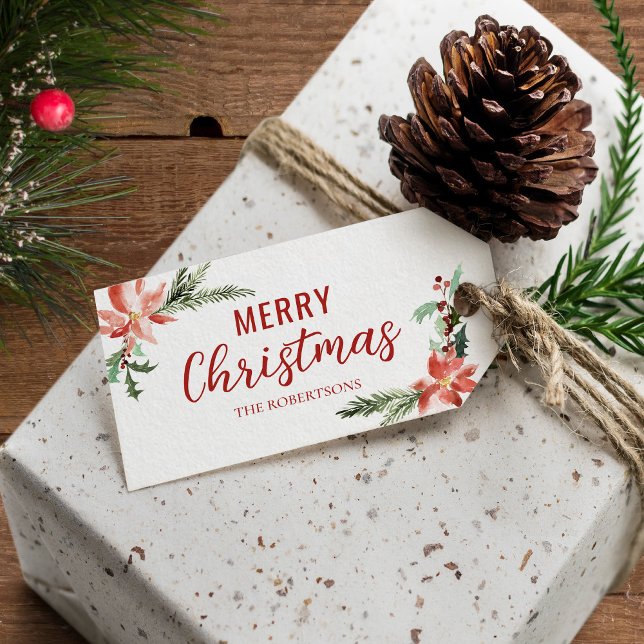 Weihnachten Poinsettia Wasserfarbe Botanisch Geschenkanhänger (Von Creator hochgeladen)