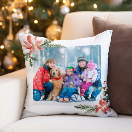 Weihnachten Poinsettia Wasserfarbe Botanisches Fot Kissen