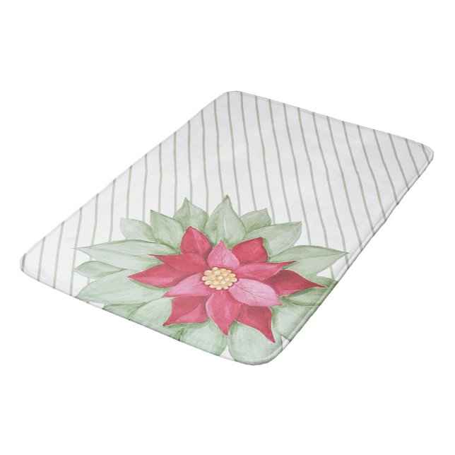 Weihnachten Poinsettia Wasserfarbe Handgemalt Badematte (Schrägansicht)