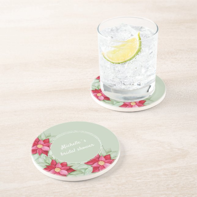 Weihnachten Poinsettia Wasserfarbe Handgemalt Getränkeuntersetzer (Seite)