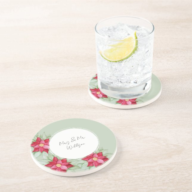 Weihnachten Poinsettia Wasserfarbe Handgemalt Getränkeuntersetzer (Seite)