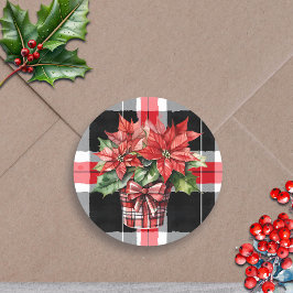 Weihnachten Poinsettia Wasserfarbener Feiertag Runder Aufkleber
