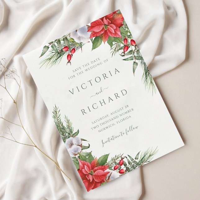 Weihnachten Poinsettia Winter Greenery Botanisch Save The Date (Von Creator hochgeladen)